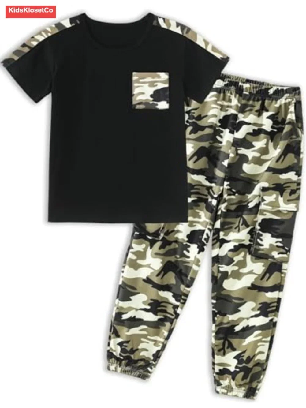 Boys Camo Cargo Pants & Short Sleeve Tee 2-Piece Outfit Set